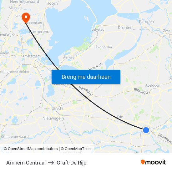 Arnhem Centraal to Graft-De Rijp map