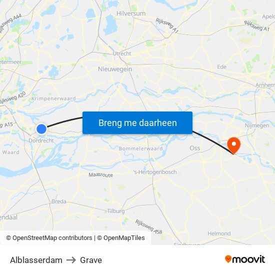Alblasserdam to Grave map