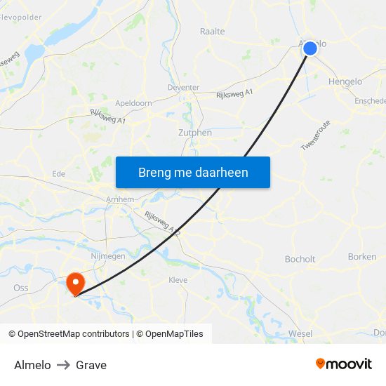 Almelo to Grave map