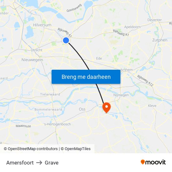 Amersfoort to Grave map