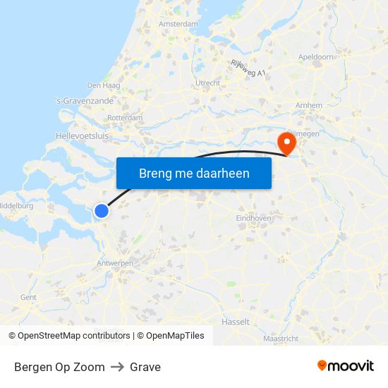 Bergen Op Zoom to Grave map