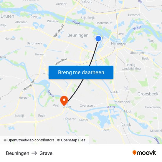 Beuningen to Grave map