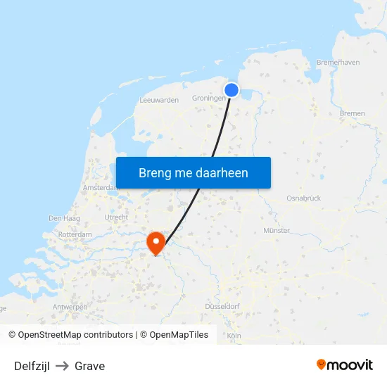 Delfzijl to Grave map