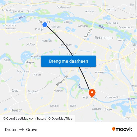 Druten to Grave map