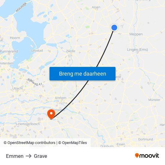 Emmen to Grave map