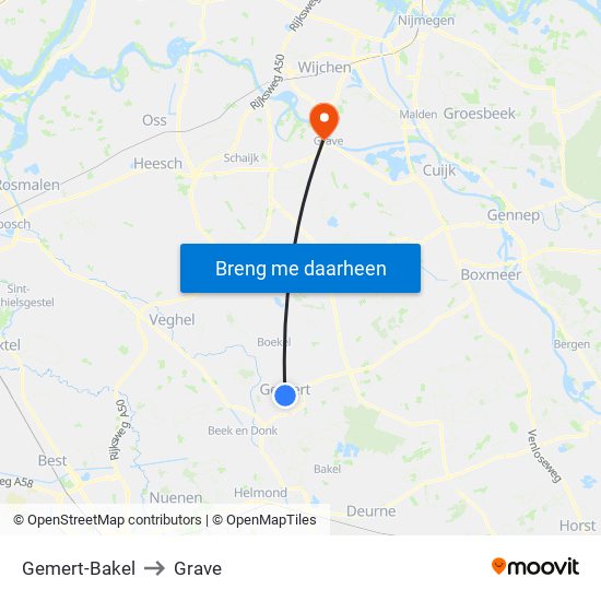 Gemert-Bakel to Grave map