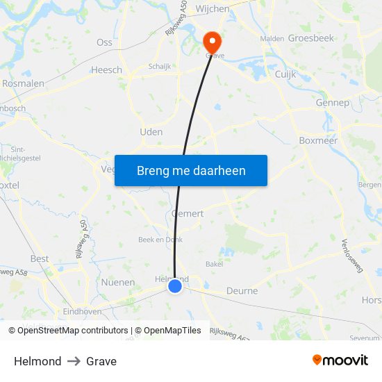 Helmond to Grave map
