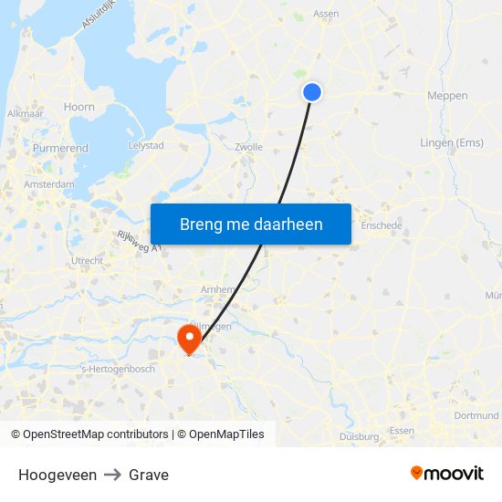 Hoogeveen to Grave map