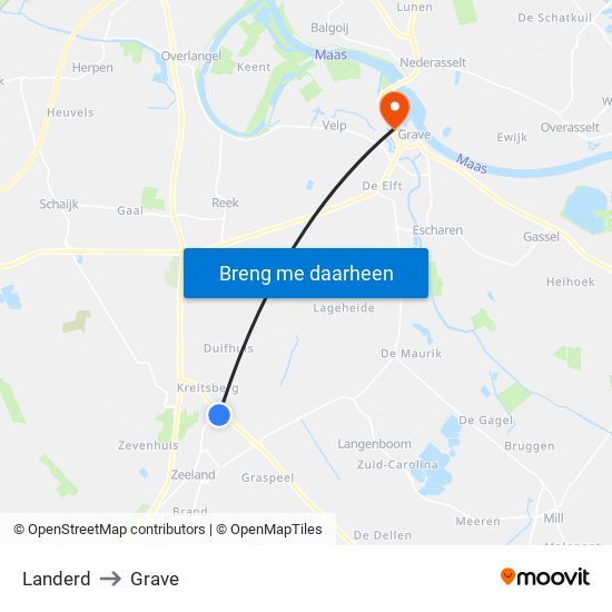 Landerd to Grave map