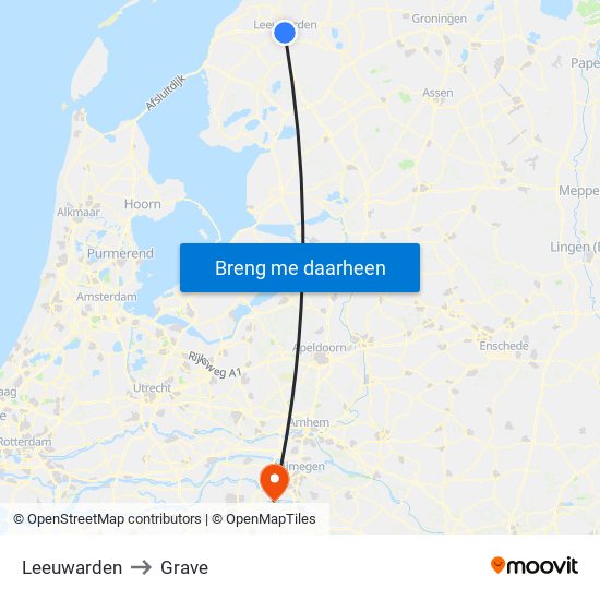 Leeuwarden to Grave map
