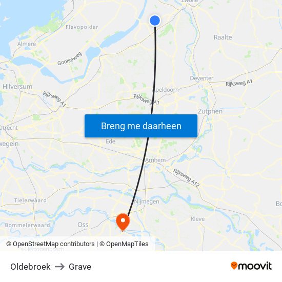 Oldebroek to Grave map