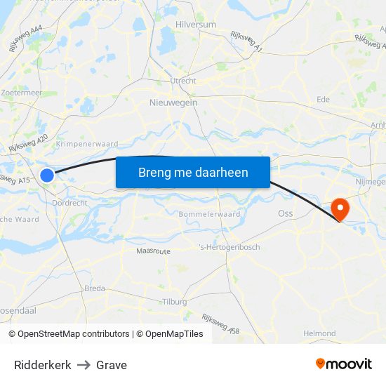 Ridderkerk to Grave map