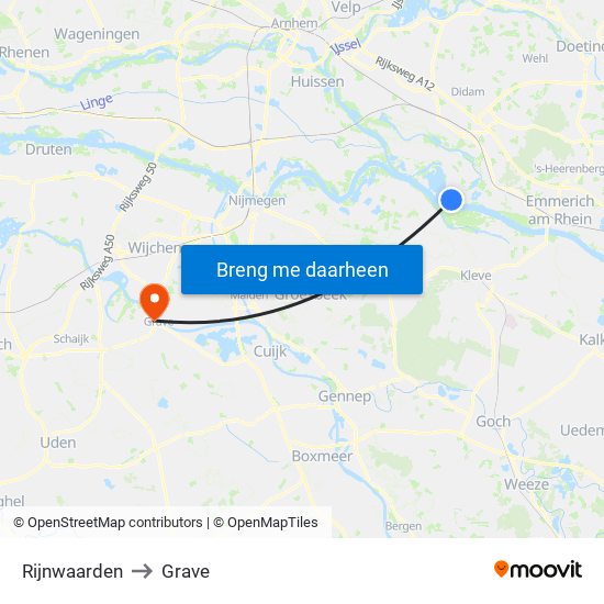 Rijnwaarden to Grave map