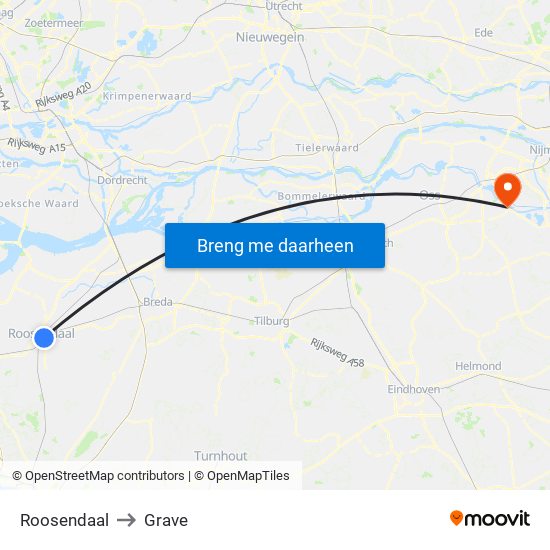 Roosendaal to Grave map