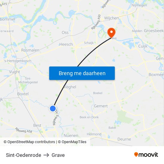 Sint-Oedenrode to Grave map