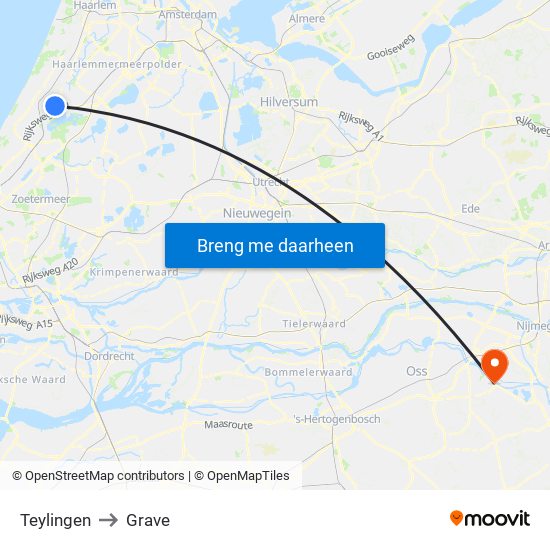 Teylingen to Grave map