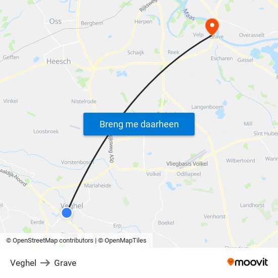 Veghel to Grave map