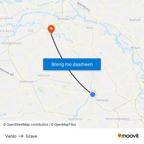 Venlo to Grave map