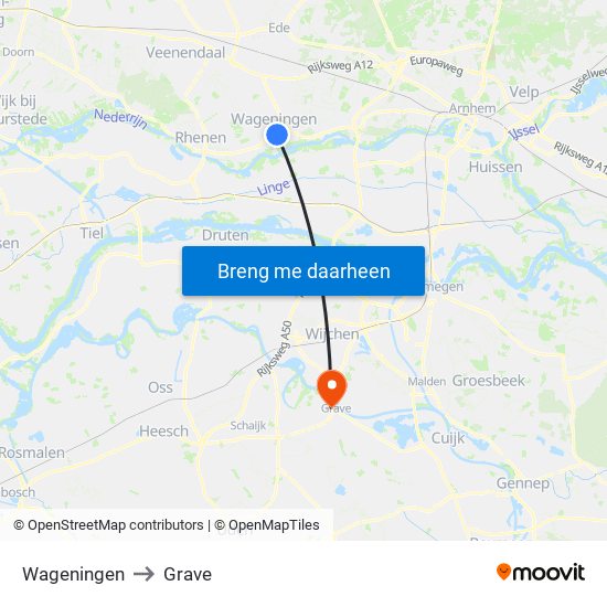 Wageningen to Grave map