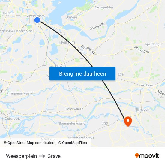 Weesperplein to Grave map