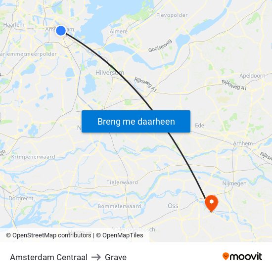 Amsterdam Centraal to Grave map