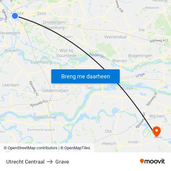 Utrecht Centraal to Grave map