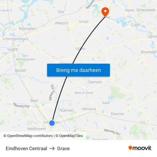 Eindhoven Centraal to Grave map