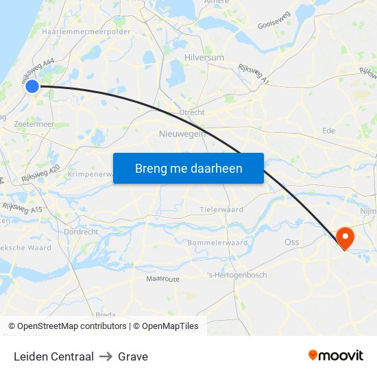 Leiden Centraal to Grave map
