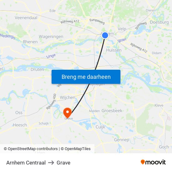 Arnhem Centraal to Grave map