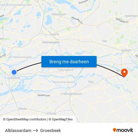 Alblasserdam to Groesbeek map