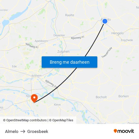 Almelo to Groesbeek map