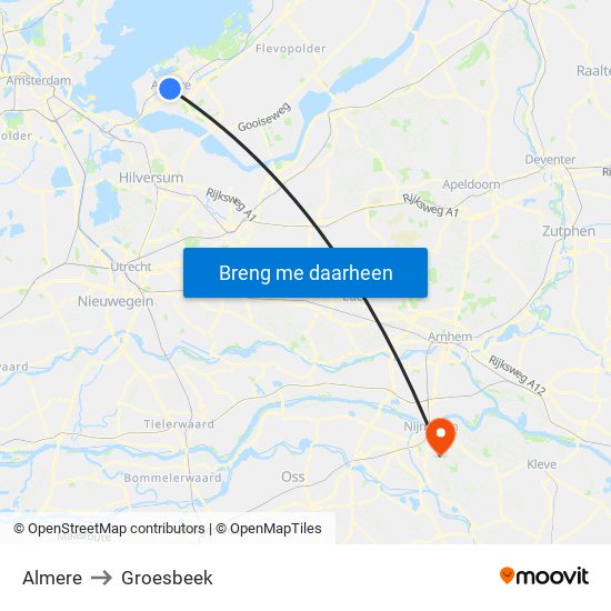 Almere to Groesbeek map