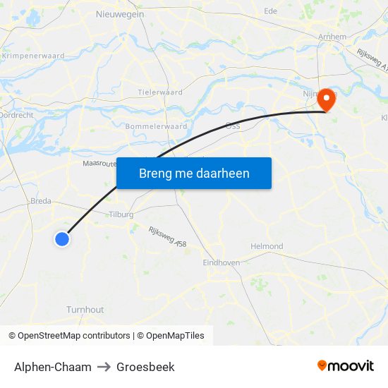 Alphen-Chaam to Groesbeek map