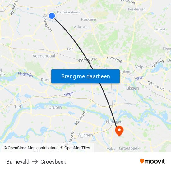 Barneveld to Groesbeek map