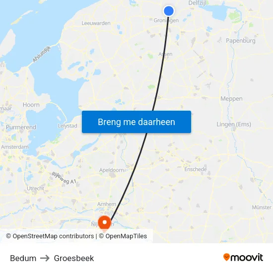 Bedum to Groesbeek map