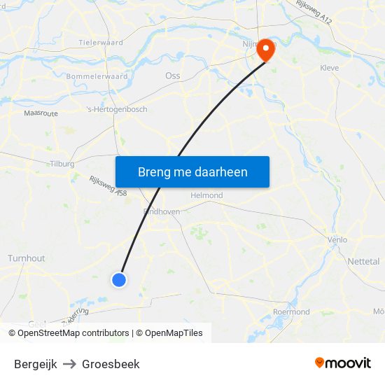 Bergeijk to Groesbeek map