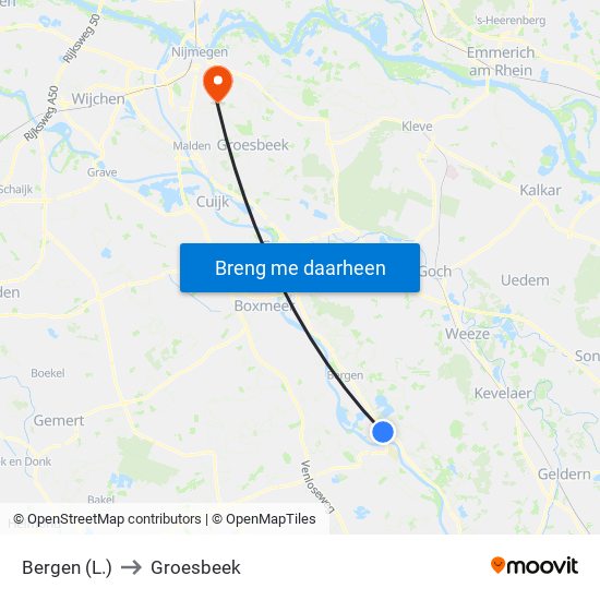 Bergen (L.) to Groesbeek map