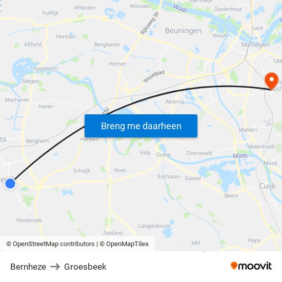 Bernheze to Groesbeek map