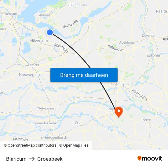 Blaricum to Groesbeek map