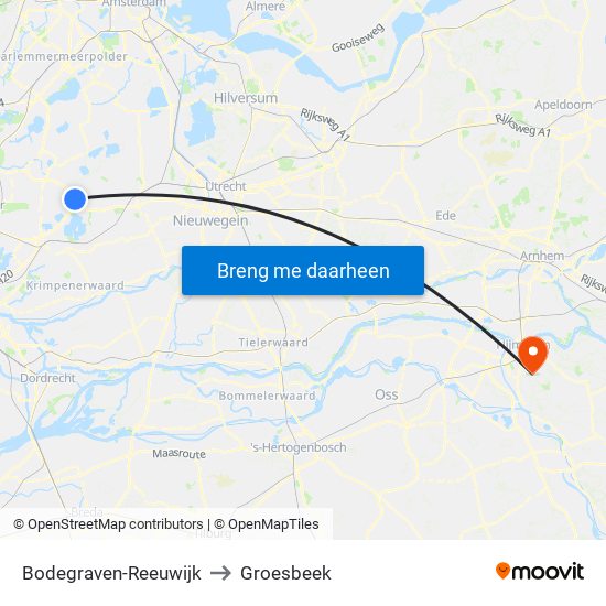 Bodegraven-Reeuwijk to Groesbeek map