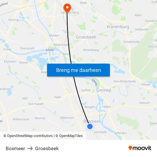 Boxmeer to Groesbeek map