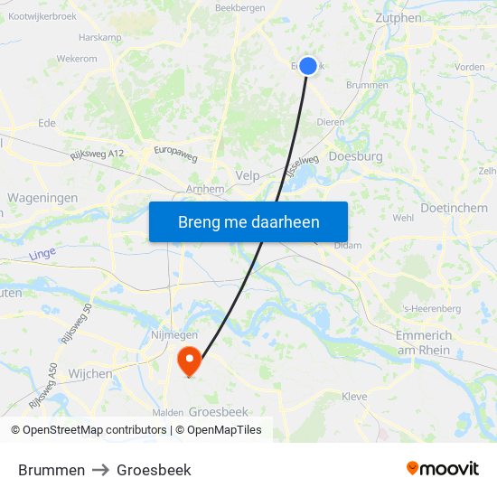 Brummen to Groesbeek map