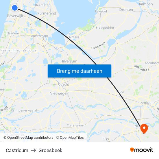 Castricum to Groesbeek map