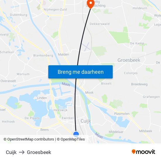 Cuijk to Groesbeek map