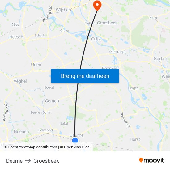 Deurne to Groesbeek map