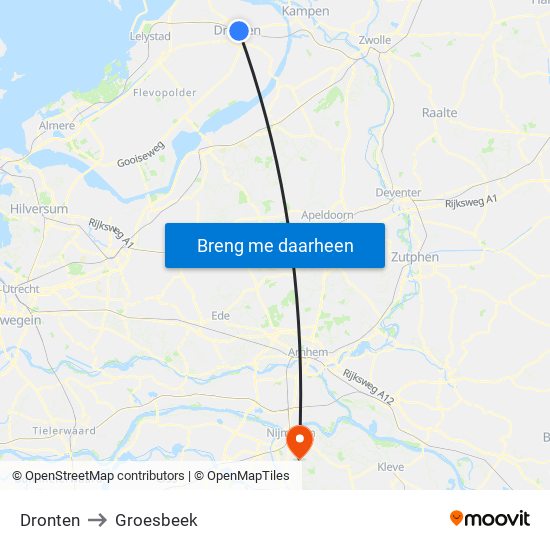 Dronten to Groesbeek map