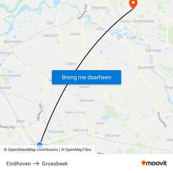 Eindhoven to Groesbeek map