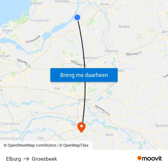 Elburg to Groesbeek map