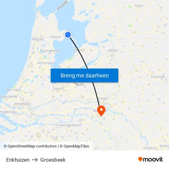 Enkhuizen to Groesbeek map