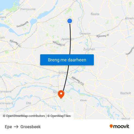 Epe to Groesbeek map
